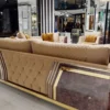 Casa Padrino Luxus Art Deco Wohnzimmer Set Beige / Lila / Grau / Gold - 2 Sofas & 2 Sessel & 1 Couchtisch - Luxus Art Deco Wohnzimmer & Hotel Möbel