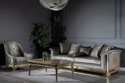 Casa Padrino Luxus Art Deco Wohnzimmer Sessel Silber / Schwarz / Beige / Gold 80 x 83 x H. 97 cm - Art Deco Wohnzimmer Möbel