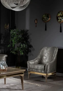 Casa Padrino Luxus Art Deco Wohnzimmer Sessel Silber / Schwarz / Beige / Gold 80 x 83 x H. 97 cm - Art Deco Wohnzimmer Möbel