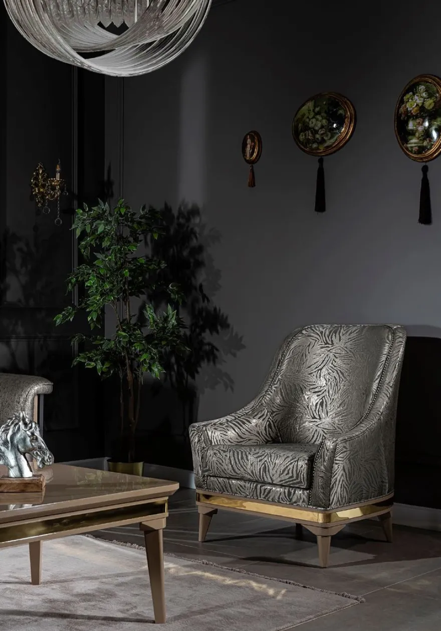 Casa Padrino Luxus Art Deco Wohnzimmer Sessel Silber / Schwarz / Beige / Gold 80 x 83 x H. 97 cm - Art Deco Wohnzimmer Möbel