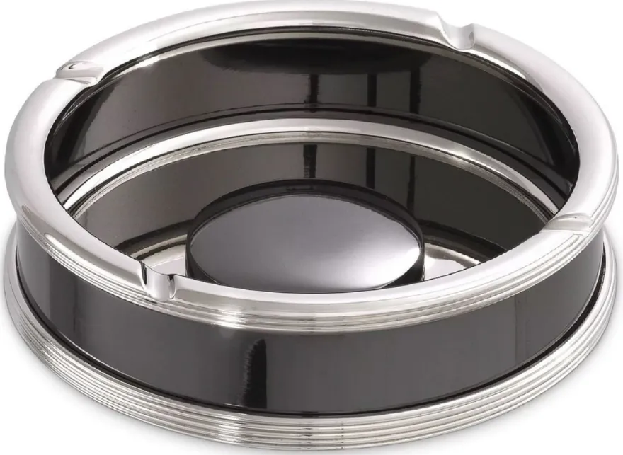 Casa Padrino Luxus Aschenbecher Silber / Schwarz Ø 18 x H. 5 cm - Runder Messing Aschenbecher - Deko Accessoires - Luxus Qualität