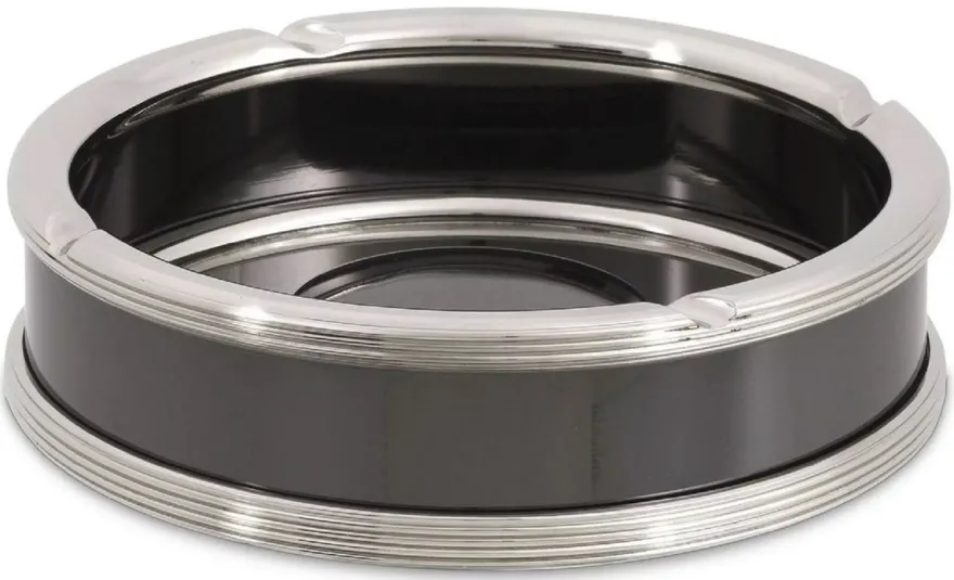 Casa Padrino Luxus Aschenbecher Silber / Schwarz Ø 18 x H. 5 cm - Runder Messing Aschenbecher - Deko Accessoires - Luxus Qualität