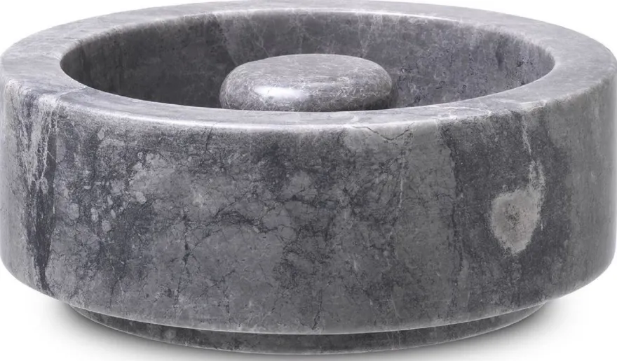 Casa Padrino Luxus Aschenbecher Grau Ø 20 x H. 7,5 cm - Runder Marmor Aschenbecher - Deko Accessoires - Luxus Qualität