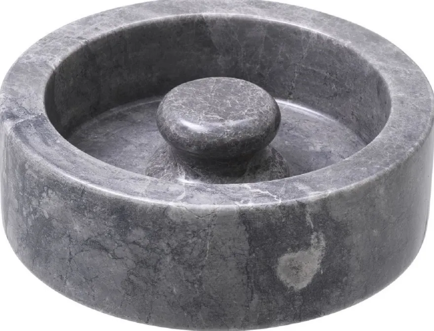 Casa Padrino Luxus Aschenbecher Grau Ø 20 x H. 7,5 cm - Runder Marmor Aschenbecher - Deko Accessoires - Luxus Qualität