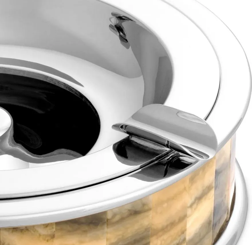 Casa Padrino Luxus Aschenbecher Silber / Braun Ø 20,5 x H. 6,5 cm - Runder dekorativer Aschenbecher - Deko Accessoires - Luxus Qualität