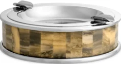 Casa Padrino Luxus Aschenbecher Silber / Braun Ø 20,5 x H. 6,5 cm - Runder dekorativer Aschenbecher - Deko Accessoires - Luxus Qualität