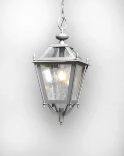 Casa Padrino Luxus Außen Hängeleuchte Laterne Grau B. 25 x H. 45 cm - Handgefertigte Laterne aus Schmiedeeisen - Luxus Kollektion - Edel & Prunkvoll