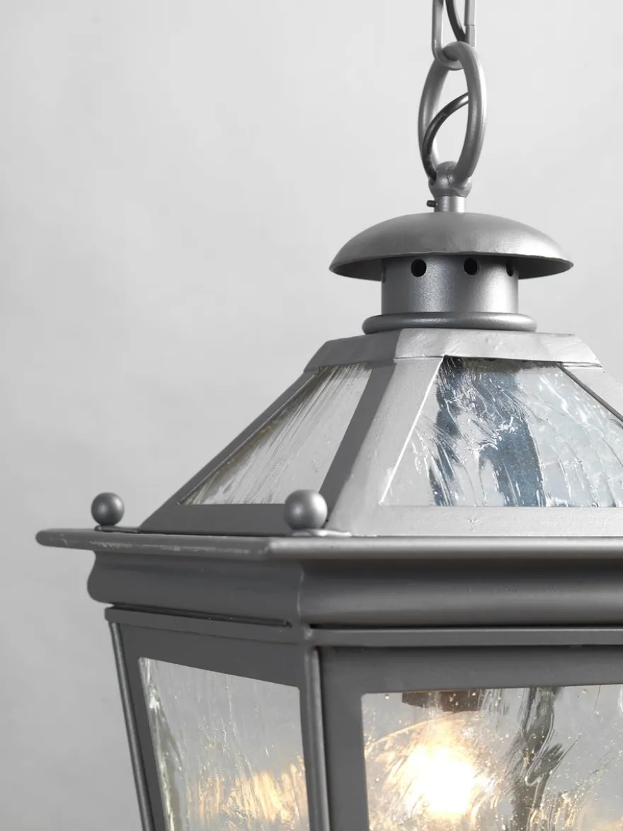 Casa Padrino Luxus Außen Hängeleuchte Laterne Grau B. 31 x H. 44 cm - Handgefertigte Laterne aus Schmiedeeisen - Luxus Kollektion - Edel & Prunkvoll