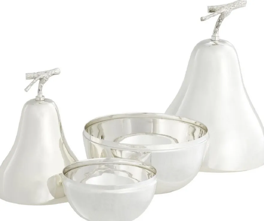 Casa Padrino Luxus Aufbewahrungsboxen Set mit Deckel in Birnenform Silber - Luxus Deko Accessoires