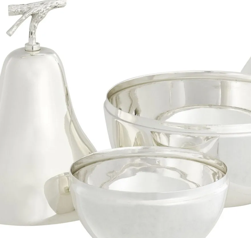 Casa Padrino Luxus Aufbewahrungsboxen Set mit Deckel in Birnenform Silber - Luxus Deko Accessoires