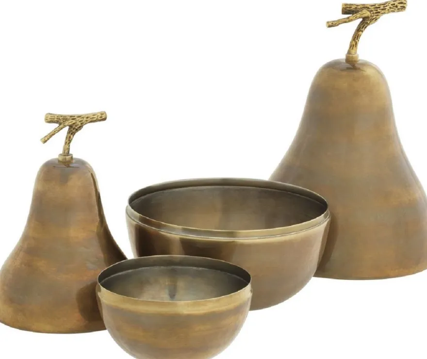 Casa Padrino Luxus Aufbewahrungsboxen Set mit Deckel in Birnenform Vintage Messing - Luxus Deko Accessoires
