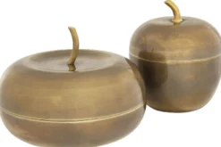 Casa Padrino Luxus Aufbewahrungsboxen Set mit Deckel in Apfelform Vintage Messing - Luxus Deko Accessoires