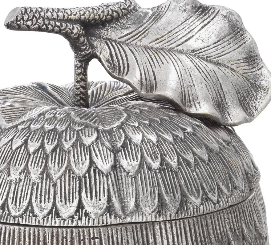 Casa Padrino Luxus Aufbewahrungsbox mit Deckel in Apfelform Antik Silber Ø 18 x H. 20 cm - Deko Accessoires