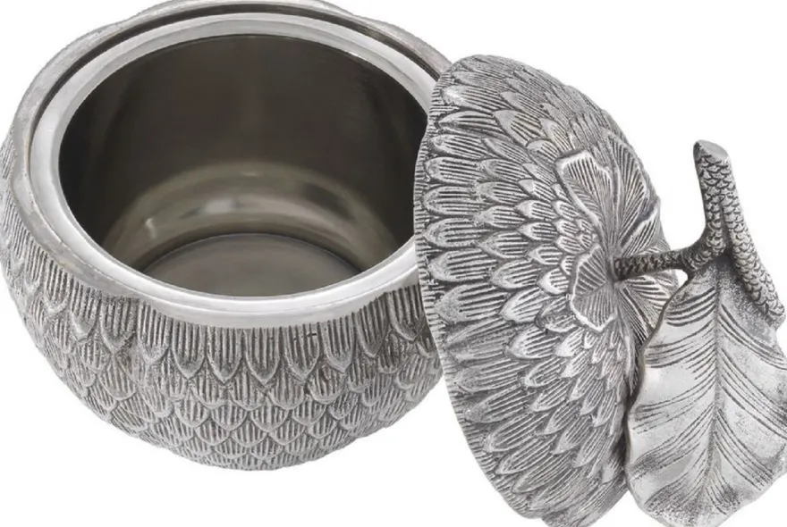 Casa Padrino Luxus Aufbewahrungsbox mit Deckel in Apfelform Antik Silber Ø 18 x H. 20 cm - Deko Accessoires
