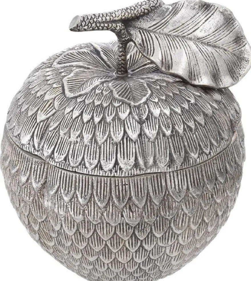 Casa Padrino Luxus Aufbewahrungsbox mit Deckel in Apfelform Antik Silber Ø 18 x H. 20 cm - Deko Accessoires