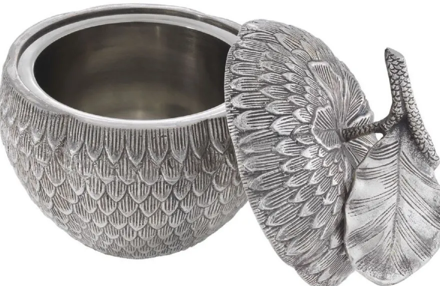 Casa Padrino Luxus Aufbewahrungsbox mit Deckel in Apfelform Antik Silber Ø 18 x H. 20 cm - Deko Accessoires