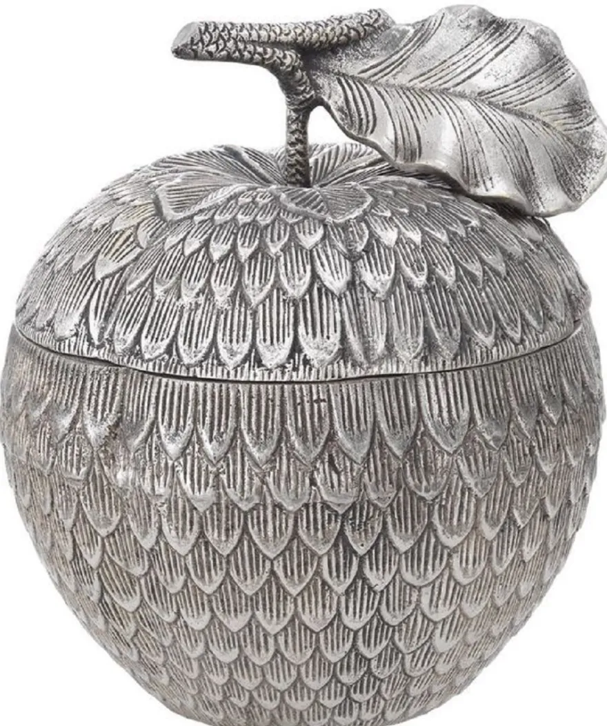 Casa Padrino Luxus Aufbewahrungsbox mit Deckel in Apfelform Antik Silber Ø 18 x H. 20 cm - Deko Accessoires