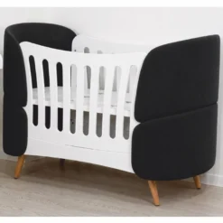 Casa Padrino Luxus Babybett Weiß / Schwarz / Naturfarben 145 cm - Baby Möbel