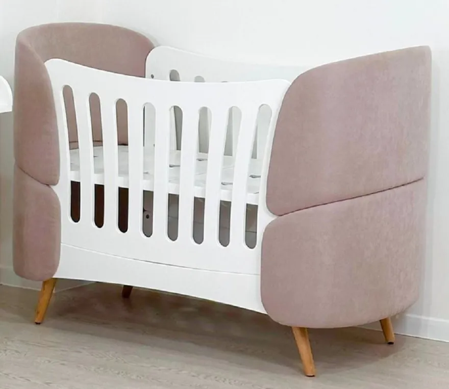 Casa Padrino Luxus Babybett Weiß / Grau / Naturfarben 145 cm
