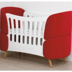 Casa Padrino Luxus Babybett Weiß / Rot / Naturfarben 145 cm - Baby Möbel