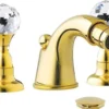 Casa Padrino Luxus Badewannen Armatur mit Swarovski Kristallglas Gold H. 5,5 cm - Dreilochbatterie mit Ablaufgarnitur - Luxus Bad Zubehör - Made in Italy