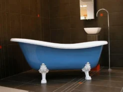 Casa Padrino Luxus Badewanne Jugendstil Roma Hellblau/Weiß 147cm - Freistehende Wanne mit Barock-Füßen