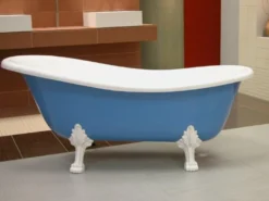 Casa Padrino Luxus Badewanne Jugendstil Roma Hellblau/Weiß 147cm - Freistehende Wanne mit Barock-Füßen