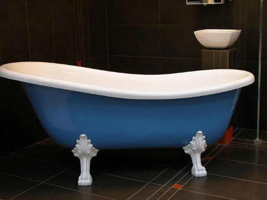 Casa Padrino Luxus Badewanne Jugendstil Roma Hellblau/Weiß 147cm - Freistehende Wanne mit Barock-Füßen