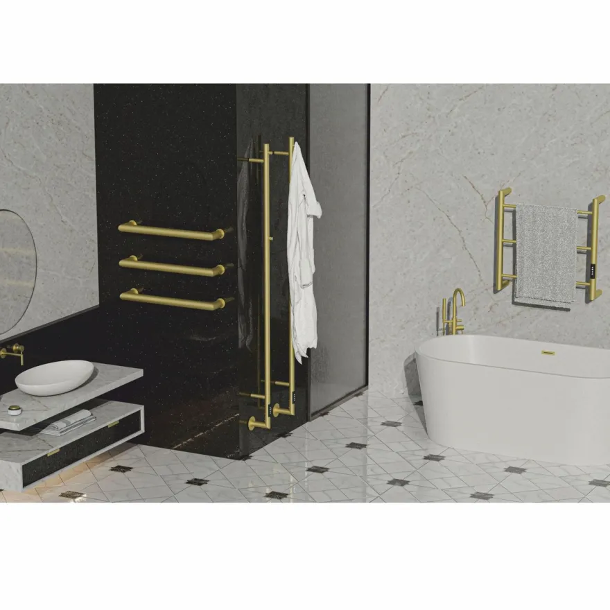 Casa Padrino Luxus Badezimmer Handtuchwärmer Messing H. 170 cm - Vertikaler elektrischer Badheizkörper