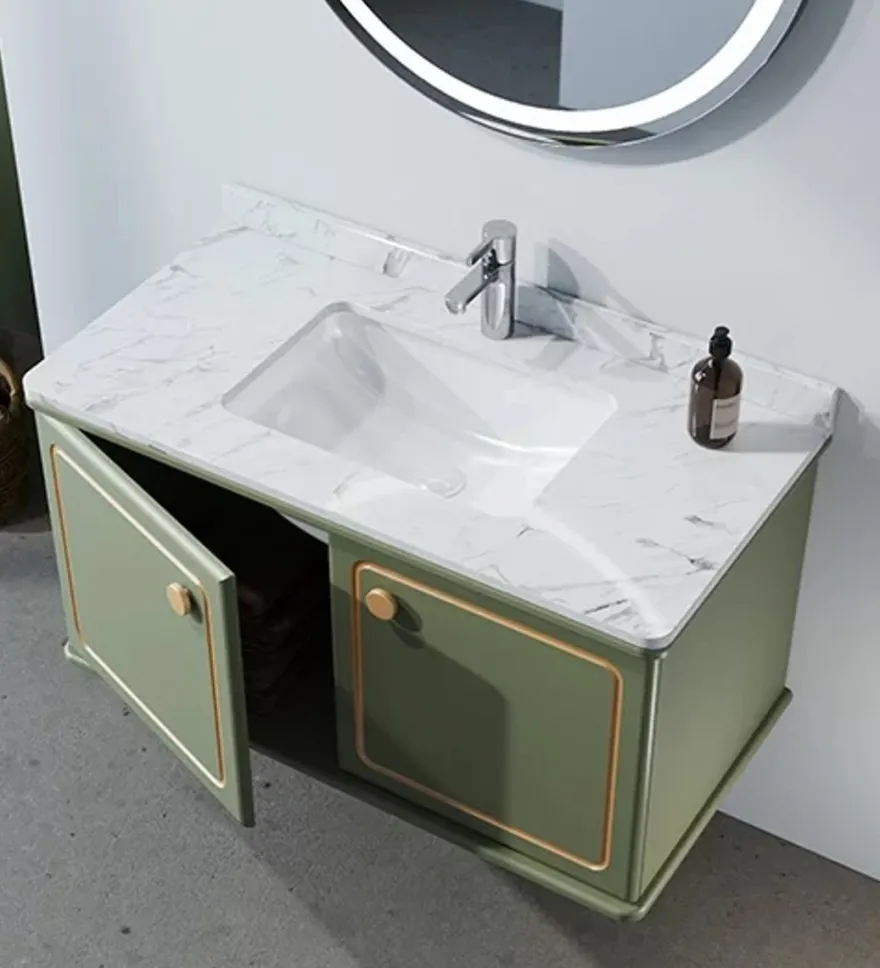 Casa Padrino Luxus Badezimmer Set Grün / Gold mit Marmorplatte - Hotel Bad Einrichtung Interior