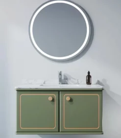 Casa Padrino Luxus Badezimmer Set Grün / Gold mit Marmorplatte - Hotel Bad Einrichtung Interior