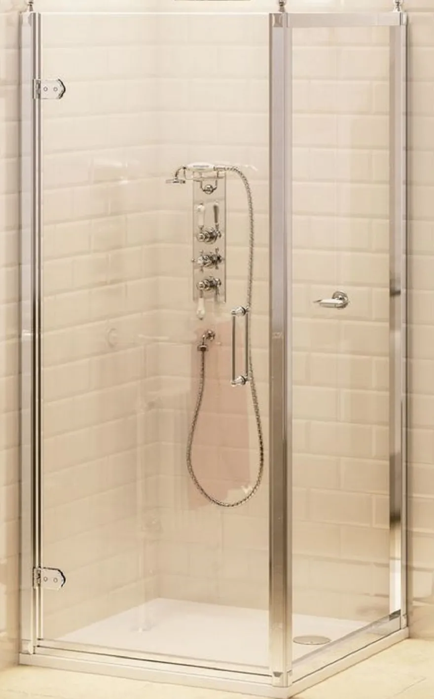 Casa Padrino Luxus Badezimmer Duschtür mit Seitenwand Silber 76 x 76 x H. 195 cm - Duschkabinen Glas Tür - Badezimmer Accessoires - Luxus Duschtüren - Luxus Qualität