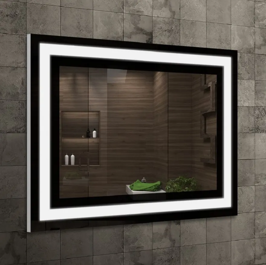 Casa Padrino Luxus Badezimmer Spiegel Schwarz 80 x 2,8 x H. 60 cm - Rechteckiger Wandspiegel mit LED Beleuchtung - Badezimmer Möbel - Badezimmer Accessoires - Luxus Möbel