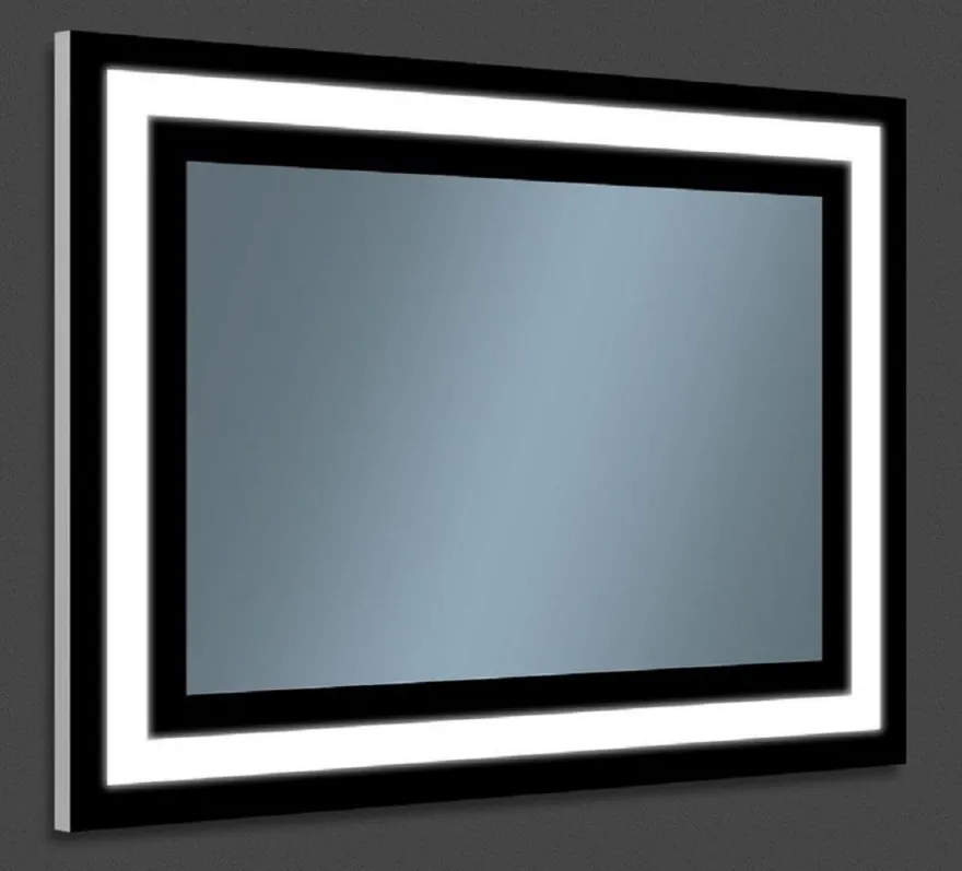 Casa Padrino Luxus Badezimmer Spiegel Schwarz 80 x 2,8 x H. 60 cm - Rechteckiger Wandspiegel mit LED Beleuchtung - Badezimmer Möbel - Badezimmer Accessoires - Luxus Möbel