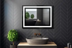 Casa Padrino Luxus Badezimmer Spiegel Schwarz 80 x 2,8 x H. 60 cm - Rechteckiger Wandspiegel mit LED Beleuchtung - Badezimmer Möbel - Badezimmer Accessoires - Luxus Möbel