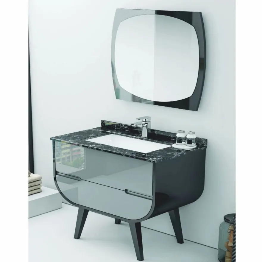 Casa Padrino Luxus Badezimmer Set Schwarz / Hellgrau 80 cm - Hotel & Badezimmer Inerior