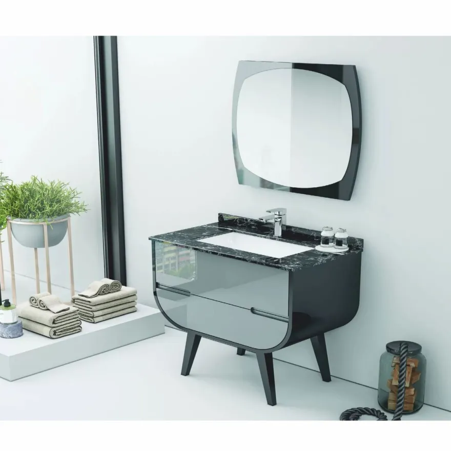 Casa Padrino Luxus Badezimmer Set Schwarz / Hellgrau 80 cm - Hotel & Badezimmer Inerior