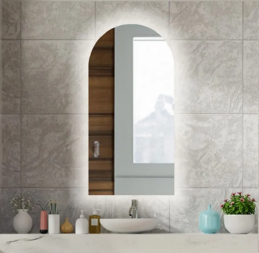 Casa Padrino Luxus Badezimmer Spiegel 60 x 3 x H. 120 cm - Wandspiegel mit LED Hintergrundbeleuchtung - Badezimmer Möbel - Badezimmer Accessoires - Luxus Möbel