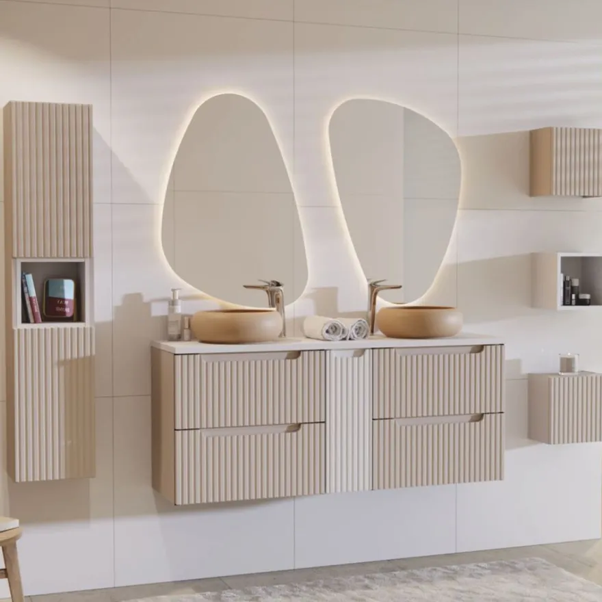 Casa Padrino Luxus Badezimmer Spiegel mit LED Hintergrundbeleuchtung H. 102,9 cm