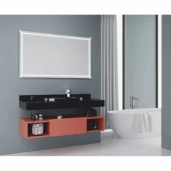 Casa Padrino Luxus Badezimmer Set Matt Schwarz / Matt Rosa 120 cm - Badezimmer Möbel