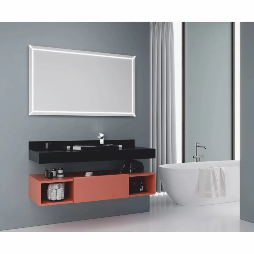 Casa Padrino Luxus Badezimmer Set Matt Schwarz / Matt Rosa 120 cm - Badezimmer Möbel