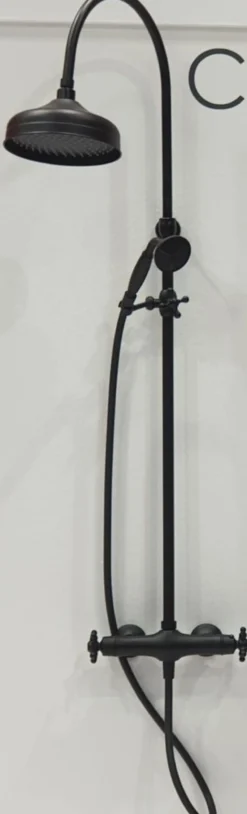Casa Padrino Luxus Badezimmer Duschgarnitur Schwarz H. 111-138,5 cm - Brauseset mit Überkopfbrause und Handbrause - Badezimmer Accessoires - Luxus Qualität - Made in Italy