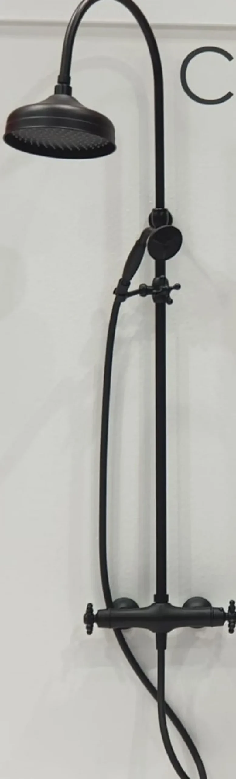 Casa Padrino Luxus Badezimmer Duschgarnitur Schwarz H. 111-138,5 cm - Brauseset mit Überkopfbrause und Handbrause - Badezimmer Accessoires - Luxus Qualität - Made in Italy