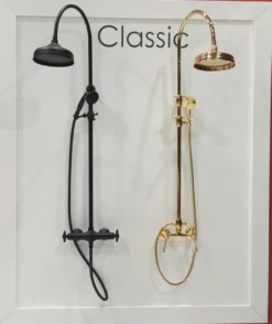 Casa Padrino Luxus Badezimmer Duschgarnitur Schwarz H. 111-138,5 cm - Brauseset mit Überkopfbrause und Handbrause - Badezimmer Accessoires - Luxus Qualität - Made in Italy