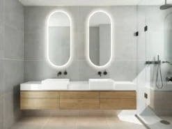 Casa Padrino Luxus Badezimmer Spiegel 45 x 2,5 x H. 105 cm - Ovaler Wandspiegel mit LED Beleuchtung - Badezimmer Möbel - Badezimmer Accessoires - Luxus Möbel