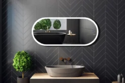 Casa Padrino Luxus Badezimmer Spiegel 45 x 2,5 x H. 105 cm - Ovaler Wandspiegel mit LED Beleuchtung - Badezimmer Möbel - Badezimmer Accessoires - Luxus Möbel