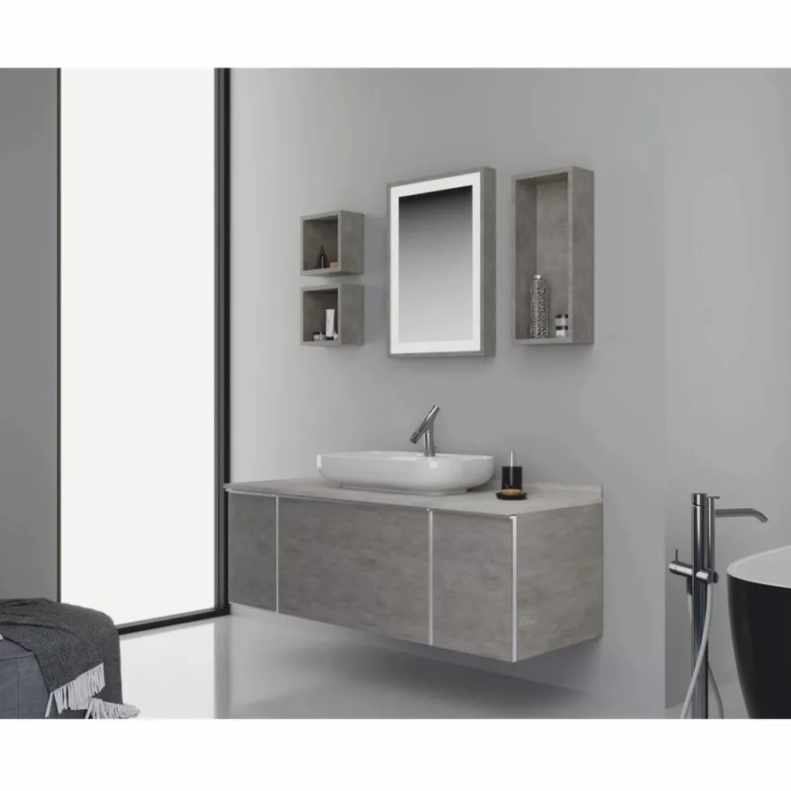 Casa Padrino Luxus Badezimmer Set Grau / Silber 142 cm - Badezimmer Möbel