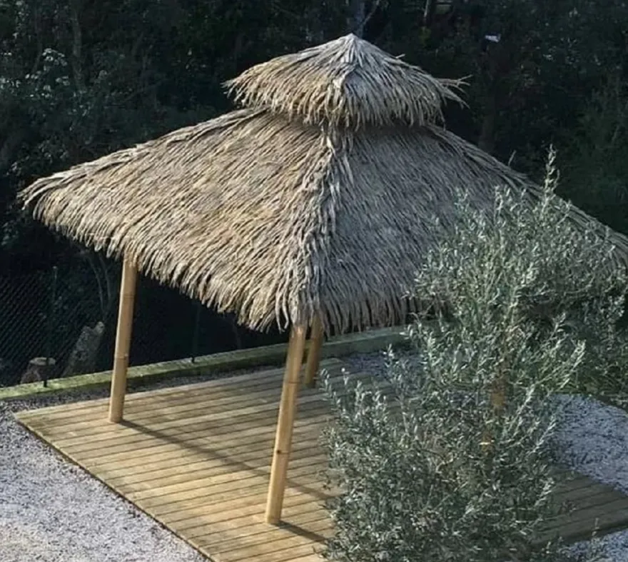 Casa Padrino Luxus Bambus Garten Pavillon Naturfarben 400 x 400 x H. 380 cm - Wetterbeständiger Pavillon - Garten Möbel - Bambus Möbel - Luxus Möbel