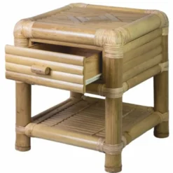 Casa Padrino Luxus Bambus Nachttisch mit Schublade Naturfarben H. 45 cm - Bambus Möbel