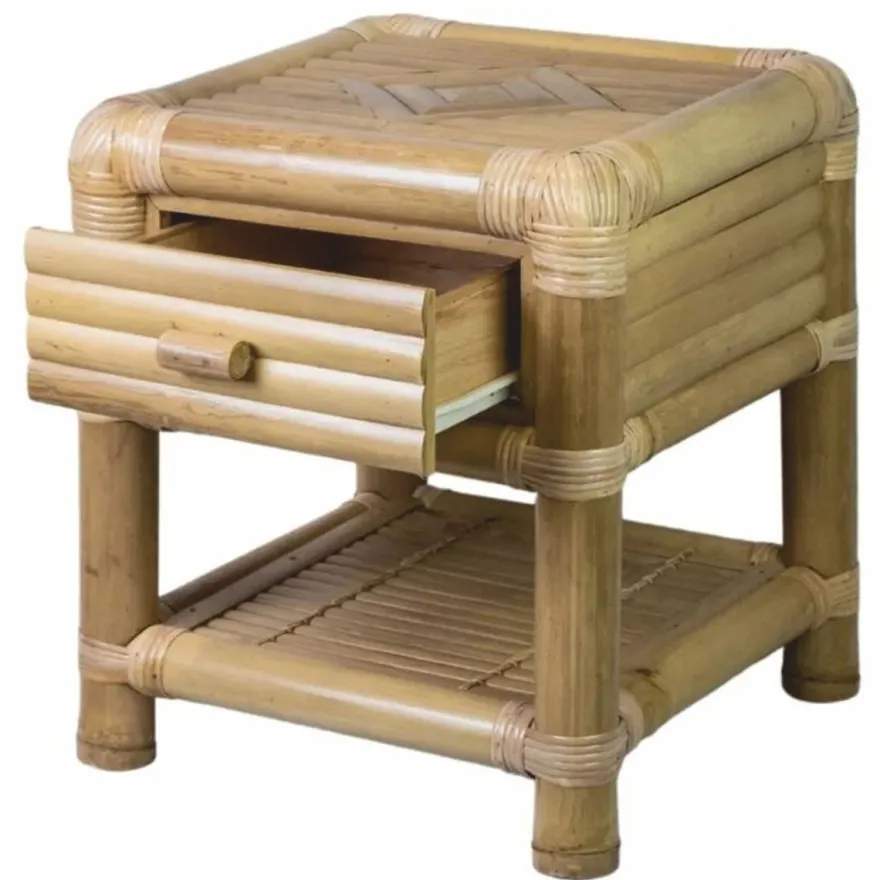 Casa Padrino Luxus Bambus Nachttisch mit Schublade Naturfarben H. 45 cm - Bambus Möbel